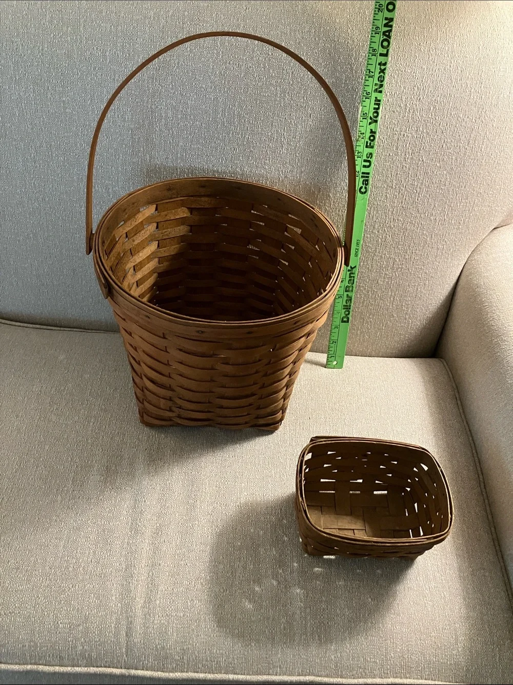 Longaberger Brown Handwoven Handle Basket Duo
